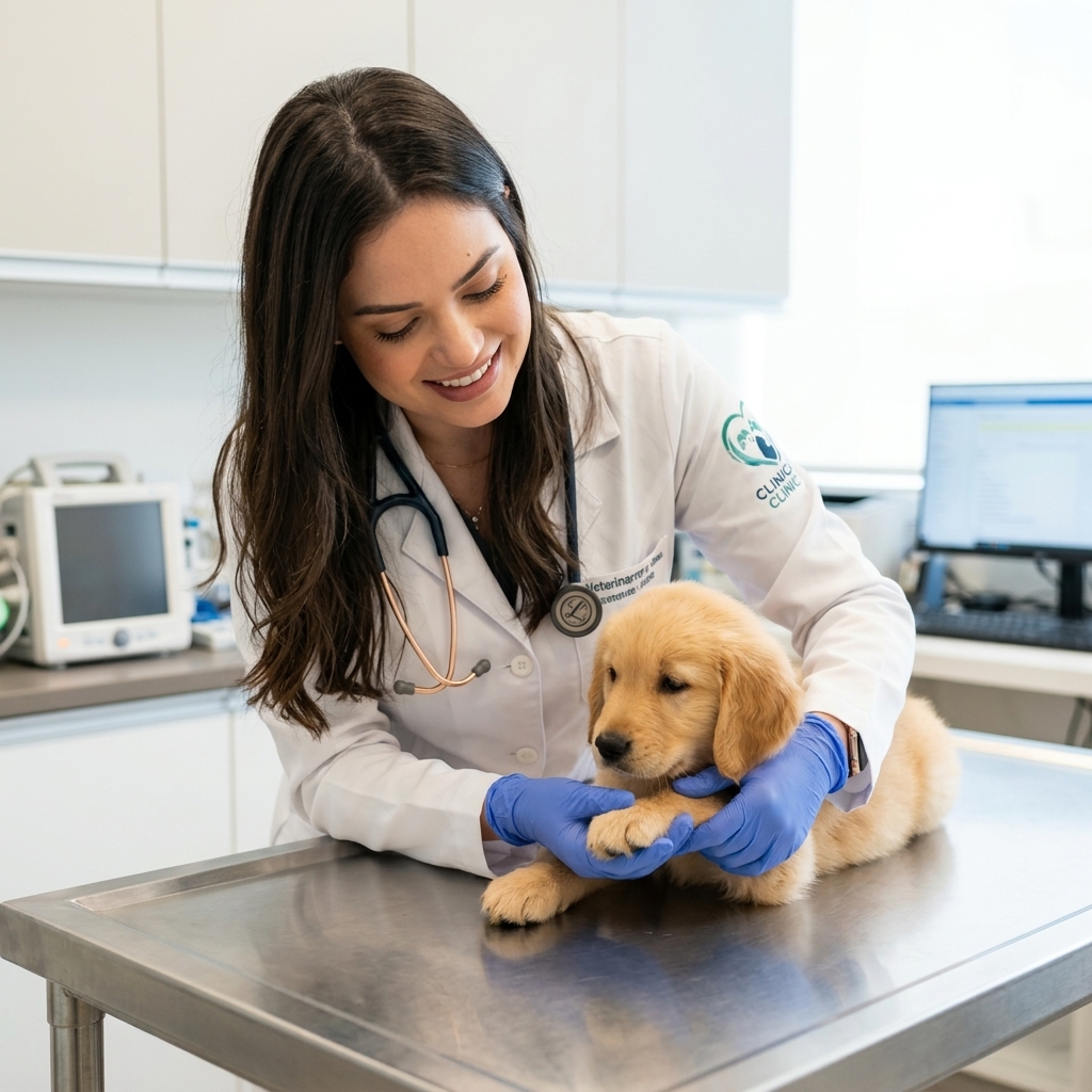 Dr. Laura Beatriz Gomes Cerqueira gently caring for animals at the clinic